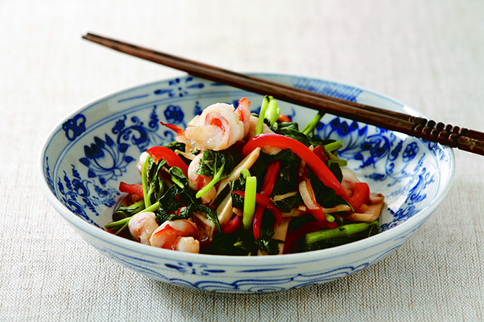 エビと空芯菜の中華炒め